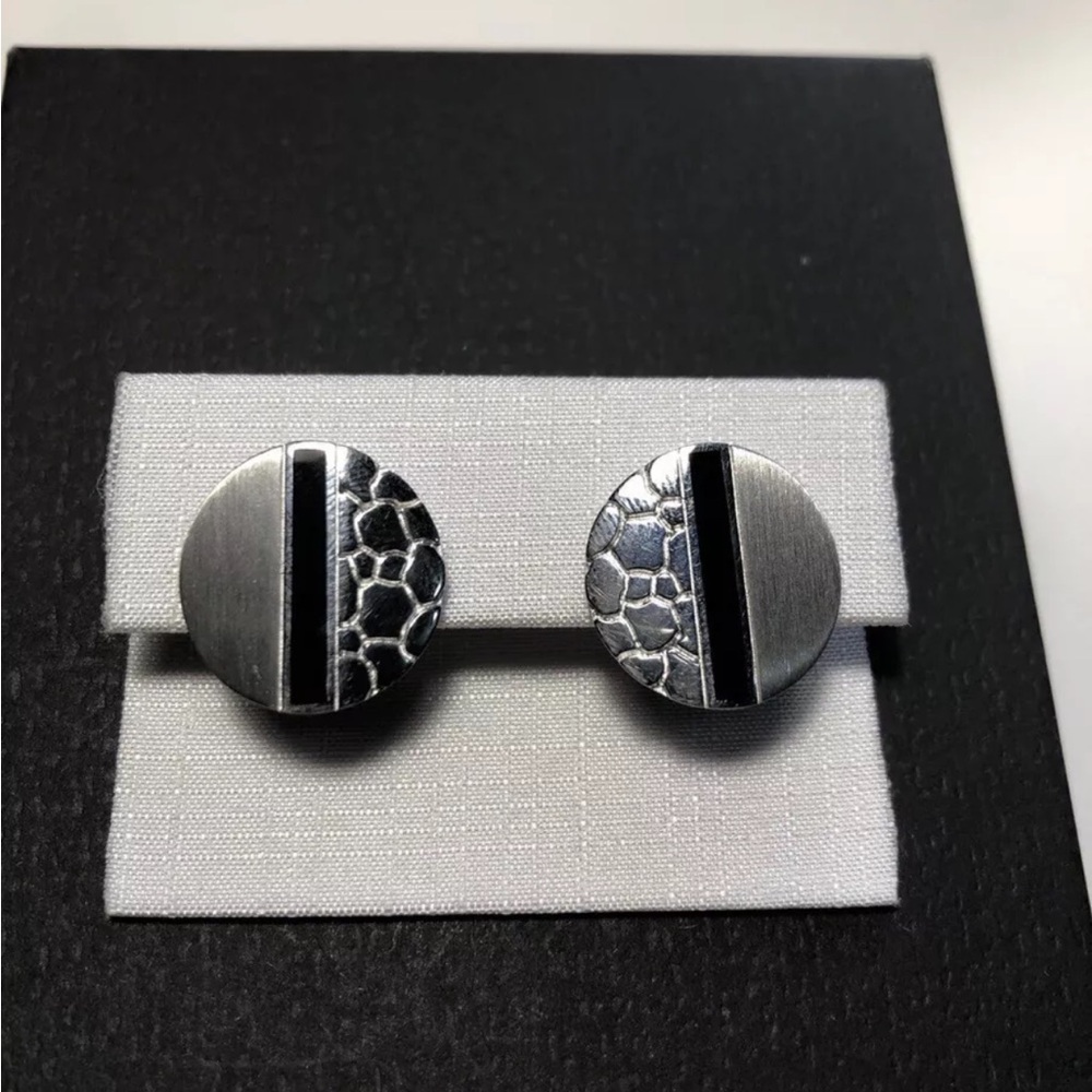 Breuning 925 Sterling Silver Onyx Rhodium Plated Earrings New